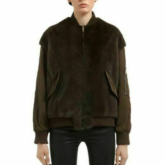Blancha Brown Mink Fur & Nylon Bomber Jacket Sz 40 - Picture 1 of 8